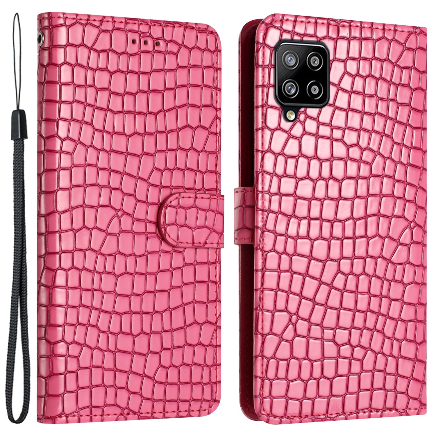 For Samsung Galaxy M32 (Global Version) 4G PU Leather Phone Stand Cover Wallet Crocodile Texture Anti-fall Case with Strap For Samsung Galaxy M32 (Global Version) 4G PU Leather Phone Stand Cover Wallet Crocodile Texture Anti-fall Case with Strap